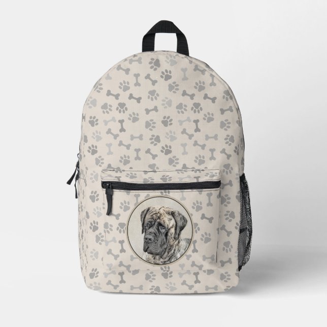 English Mastiff (Brindle) Painting - Dog Art Printed Backpack (Front)