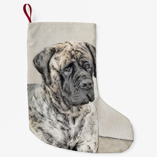 English Mastiff (Brindle) Painting - Dog Art Small Christmas Stocking (Front)