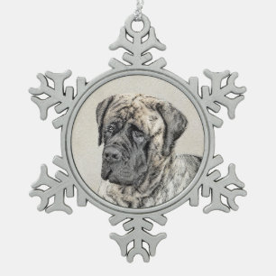 English Mastiff (Brindle) Painting - Dog Art Snowflake Pewter Christmas Ornament