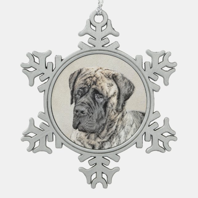 English Mastiff (Brindle) Painting - Dog Art Snowflake Pewter Christmas Ornament (Front)