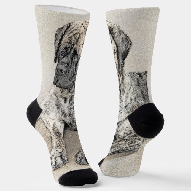 English Mastiff (Brindle) Painting - Dog Art Socks (Angled)
