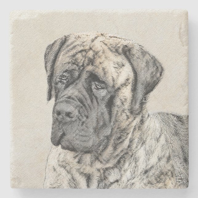 English Mastiff (Brindle) Painting - Dog Art Stone Coaster (Front)