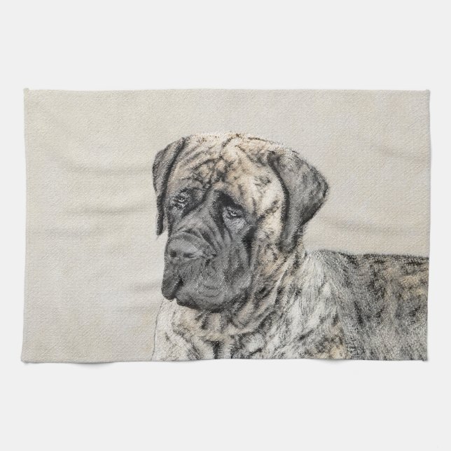 English Mastiff (Brindle) Painting - Dog Art Tea Towel (Horizontal)