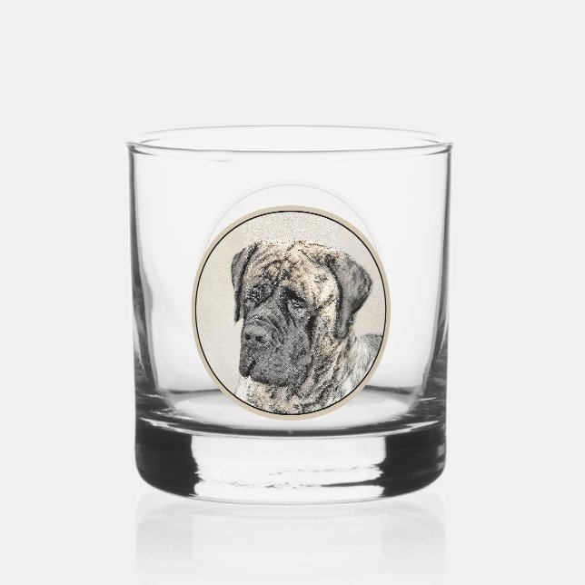 English Mastiff (Brindle) Painting - Dog Art Whiskey Glass (Front)