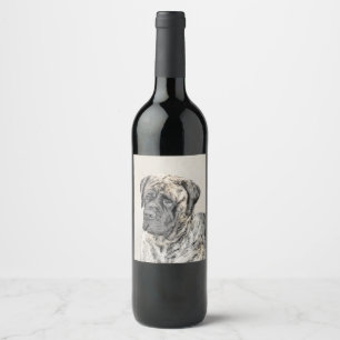 English Mastiff (Brindle) Painting - Dog Art Wine Label
