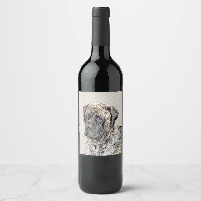 English Mastiff (Brindle) Painting - Dog Art Wine Label (Front)