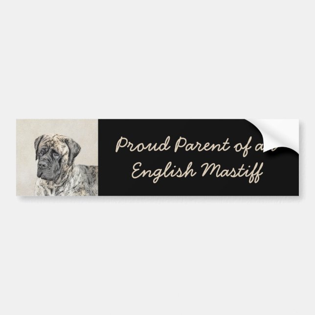 English Mastiff (Brindle) Painting - Original Dog Bumper Sticker (Front)