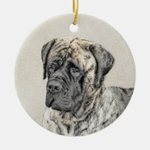 English Mastiff (Brindle) Painting - Original Dog Ceramic Tree Decoration