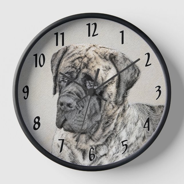 English Mastiff (Brindle) Painting - Original Dog Clock (Front)