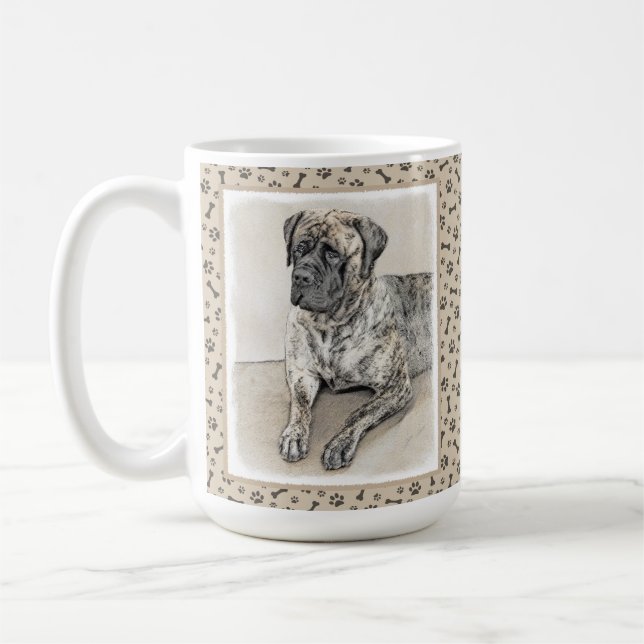 English Mastiff (Brindle) Painting - Original Dog Coffee Mug (Left)