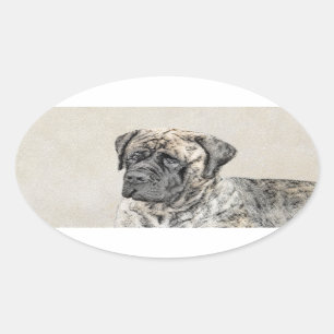 English Mastiff (Brindle) Painting - Original Dog Oval Sticker