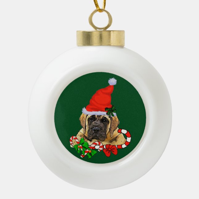 English Mastiff Christmas Ceramic Ball Christmas Ornament (Front)