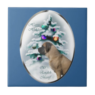 English Mastiff Christmas Ceramic Tile