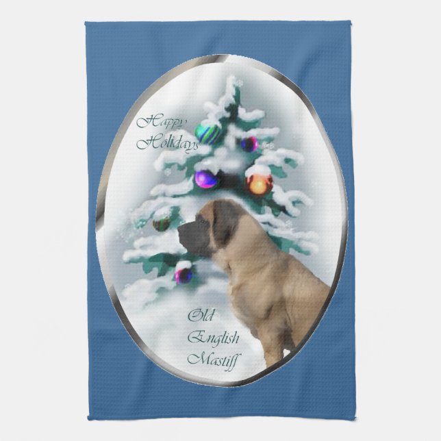 English Mastiff Christmas Tea Towel (Vertical)