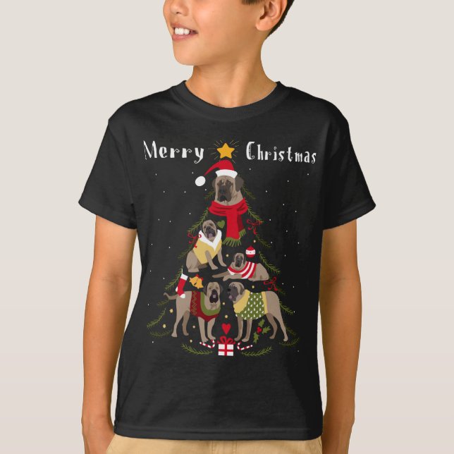 English Mastiff Christmas Tree Xmas Dog Lover T-Shirt (Front)