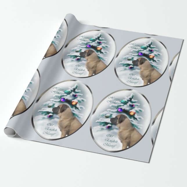 English Mastiff Christmas Wrapping Paper (Unrolled)