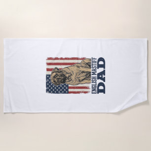 English Mastiff Dad Patriotic Vintage Dog Design_1 Beach Towel