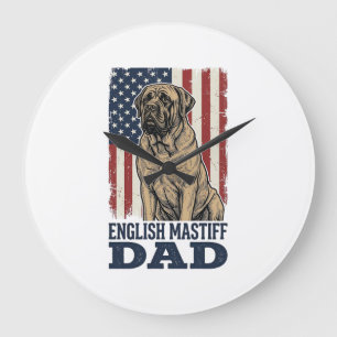 English Mastiff Dad Patriotic Vintage Dog Design_1 Large Clock