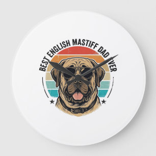 English Mastiff Dad Vintage Sunset Dog Vector Desi Large Clock