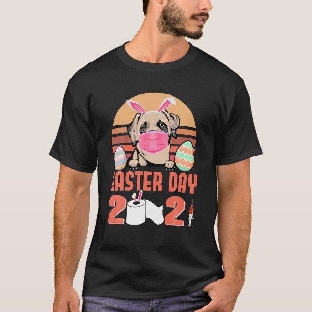 English Mastiff Dog Face Mask Bunny Egg Easter Day T-Shirt (Front)