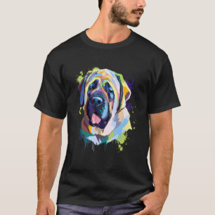English Mastiff Dog Face Watercolor Colourful Spla T-Shirt