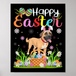 English Mastiff Dog Happy Easter Egg Hunt Bunny Ea Poster