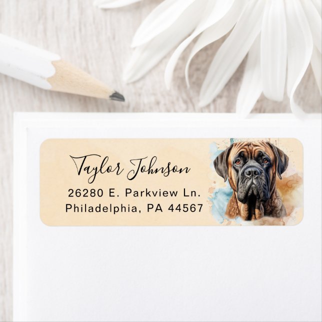 English Mastiff Dog Return Address Label (Insitu)