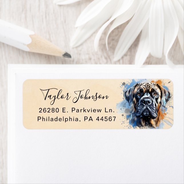 English Mastiff Dog Return Address Label (Insitu)