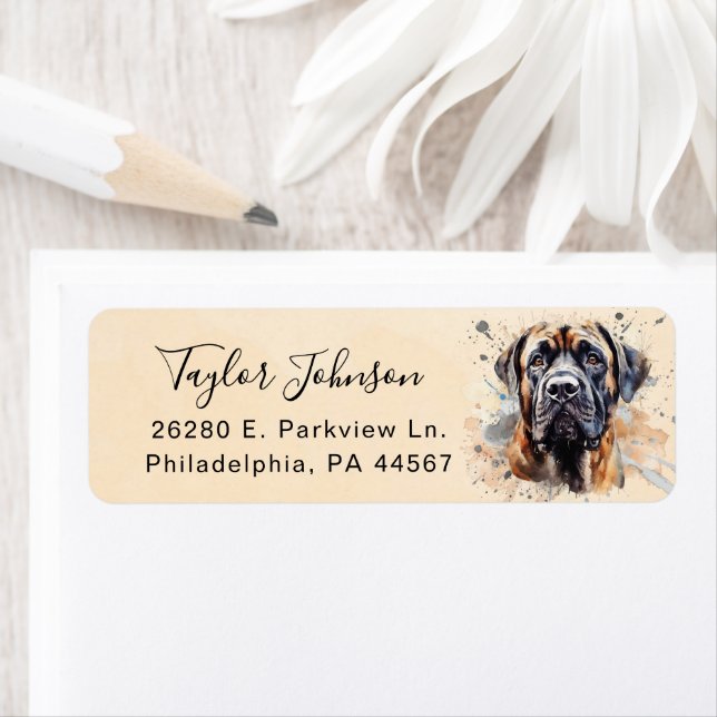 English Mastiff Dog Return Address Label (Insitu)