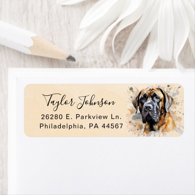 English Mastiff Dog Return Address Label (Insitu)