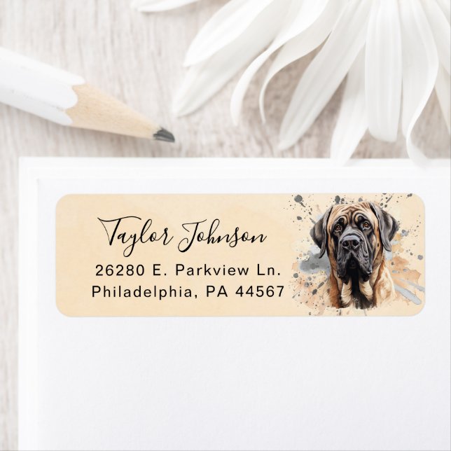 English Mastiff Dog Return Address Label (Insitu)