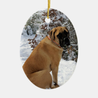 English Mastiff dog "Snow Pose" photo Ceramic Tree Decoration