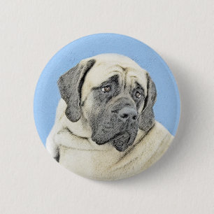 English Mastiff (Fawn) Painting - Original Dog Art 6 Cm Round Badge