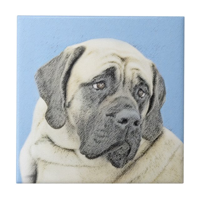 English Mastiff (Fawn) Painting - Original Dog Art Ceramic Tile (Front)