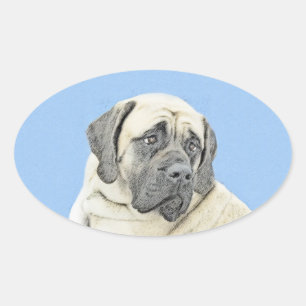 English Mastiff (Fawn) Painting - Original Dog Art Oval Sticker