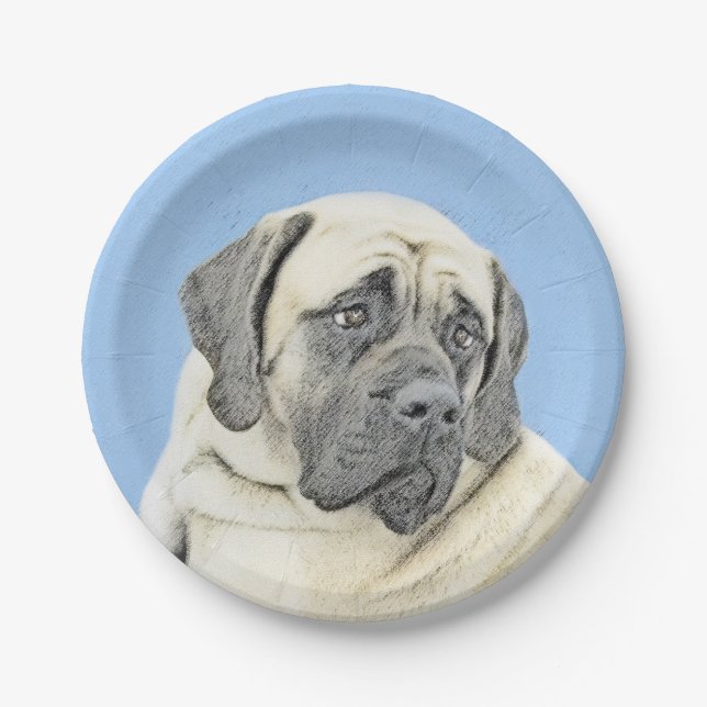 English Mastiff (Fawn) Painting - Original Dog Art Paper Plate (Front)