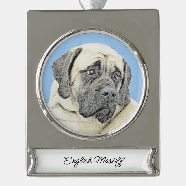 English Mastiff (Fawn) Painting - Original Dog Art Silver Plated Banner Ornament (Front)