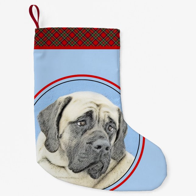 English Mastiff (Fawn) Painting - Original Dog Art Small Christmas Stocking (Front)