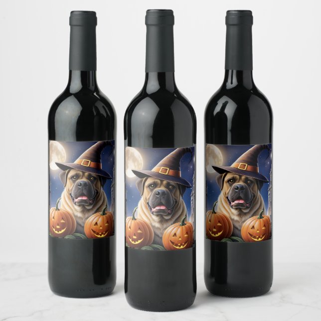 English Mastiff Great Dane Halloween Wine Label (Bottles)