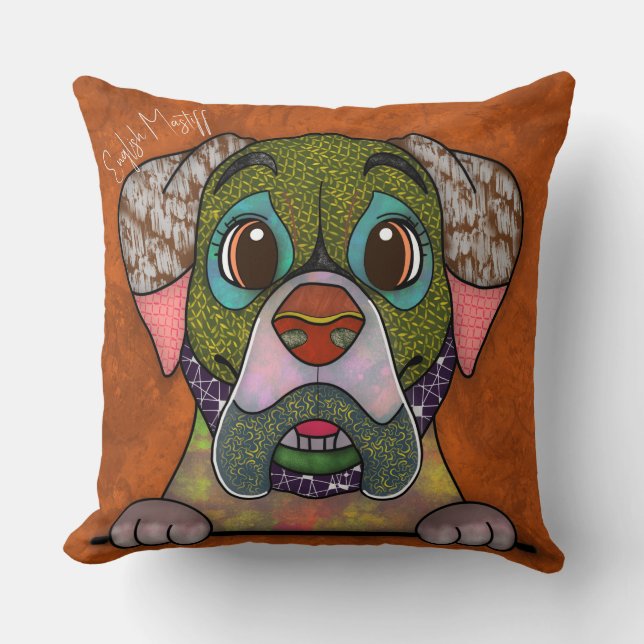 English Mastiff hand-painted Throw Pillow (Front)