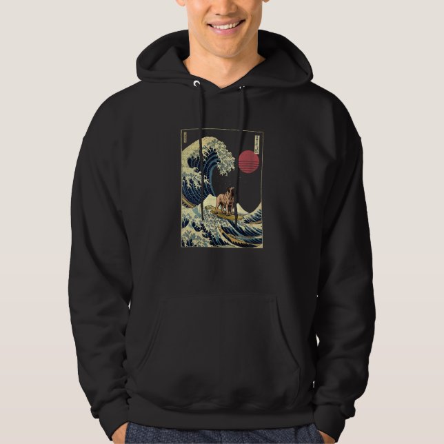 English Mastiff Japanese Kanagawa Wave  Surf Dog Hoodie (Front)