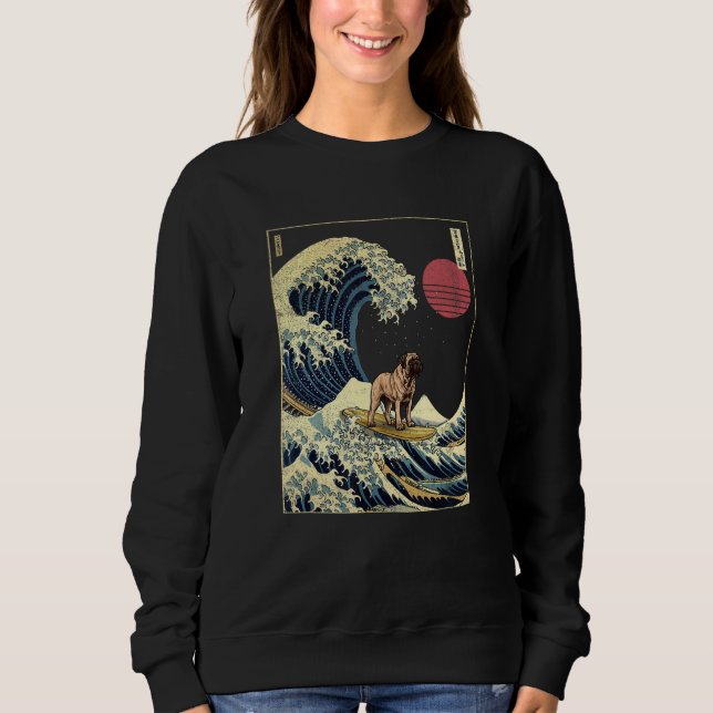 English Mastiff Japanese Kanagawa Wave  Surf Dog Sweatshirt (Front)