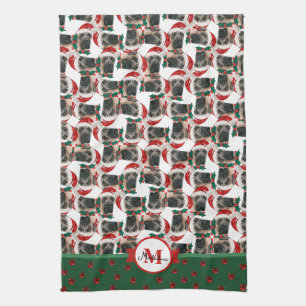 English Mastiff Pattern Monogram Christmas Dog Tea Towel