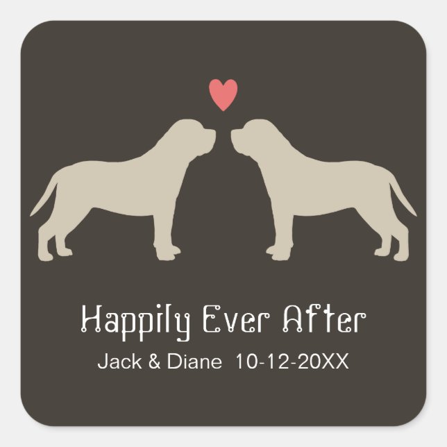 English Mastiff Silhouettes with Custom Text Square Sticker (Front)