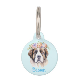 ENGLISH Mastiff Watercolor Flower Round Pet Tag