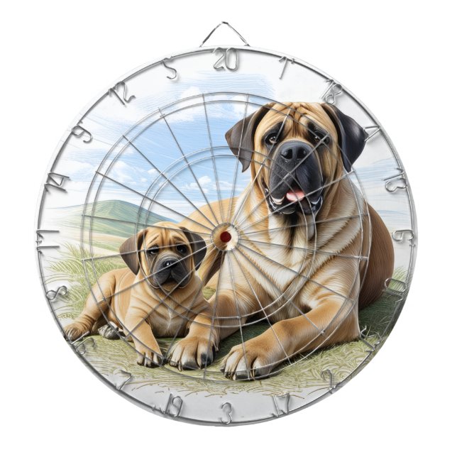 English Mastiff with child on vacation Dartboard (Front)