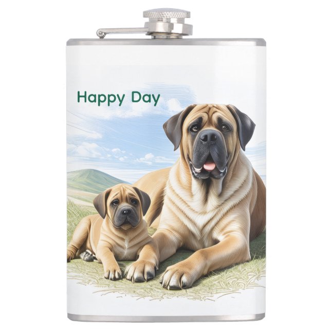 English Mastiff with child on vacation Hip Flask (Front)