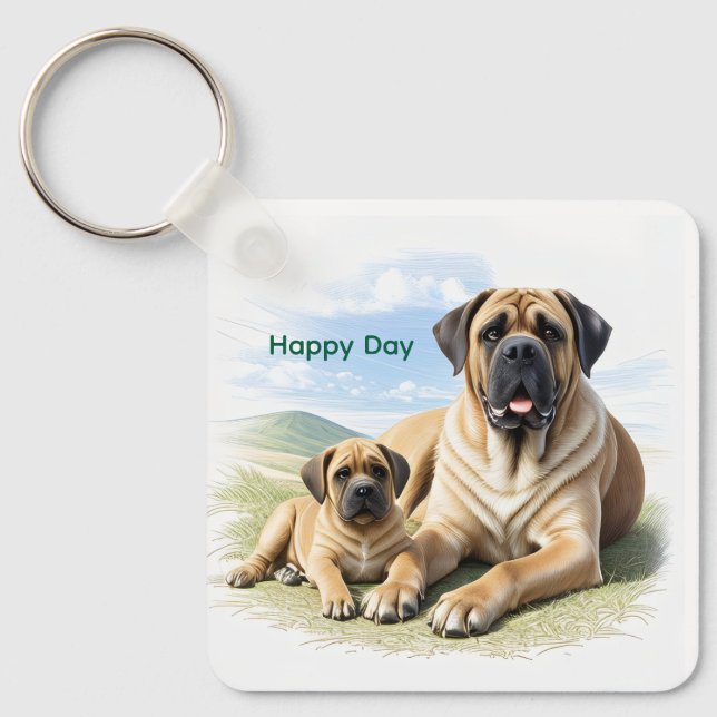 English Mastiff with child on vacation Key Ring (Front)