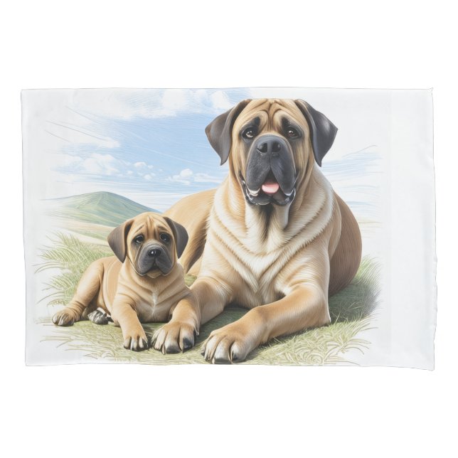 English Mastiff with child on vacation Pillowcase (Front)