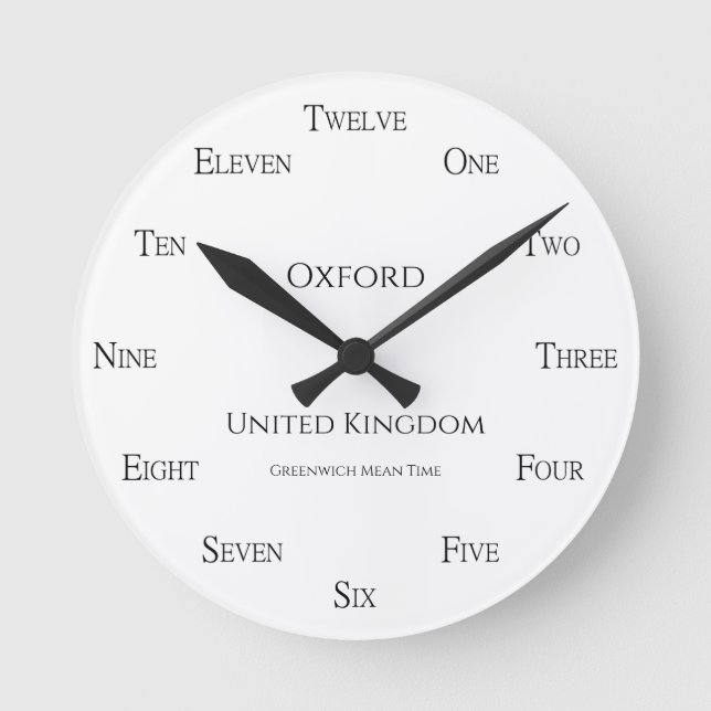 English Numbers Personalised Country Time Zone Round Clock (Front)